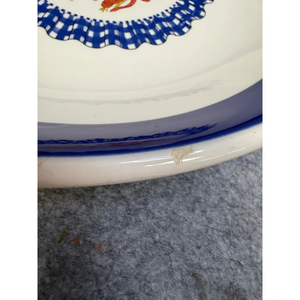 Tre Ci Italy Pasta Bowl Vintage Ceramic Blue White Gingham Wheat 11 Inch